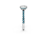 White gold Radiant Cut Diamond Solitaire Ring with Round with Blue Topaz side stone Pavé Band and Four-Prong Setting_2