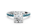 White gold Radiant Cut Diamond Solitaire Ring with Round with Blue Topaz side stone Pavé Band and Four-Prong Setting_36