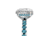 White gold Radiant Cut Diamond Solitaire Ring with Round with Blue Topaz side stone Pavé Band and Four-Prong Setting_5