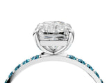 White gold Radiant Cut Diamond Solitaire Ring with Round with Blue Topaz side stone Pavé Band and Prong Setting_28