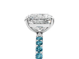 White gold Radiant Cut Diamond Solitaire Ring with Round with Blue Topaz side stone Pavé Band and Prong Setting_29
