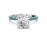 White gold Radiant Cut Diamond Solitaire Ring with Round with Blue Topaz side stone Pavé Band and Prong Setting_36