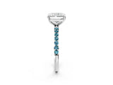 White gold Radiant Cut Diamond Solitaire Ring with Round with Blue Topaz side stone Pavé Band and Prong Setting_38