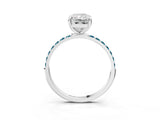 White gold Radiant Cut Diamond Solitaire Ring with Round with Blue Topaz side stone Pavé Band and Prong Setting_39