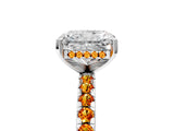 White gold Radiant Cut Diamond Solitaire Ring with Round with Citrine side stone Pavé Band and Four-Prong Setting_17