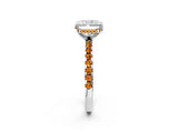 White gold Radiant Cut Diamond Solitaire Ring with Round with Citrine side stone Pavé Band and Four-Prong Setting_2
