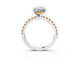 White gold Radiant Cut Diamond Solitaire Ring with Round with Citrine side stone Pavé Band and Four-Prong Setting_3