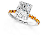 White gold Radiant Cut Diamond Solitaire Ring with Round with Citrine side stone Pavé Band and Prong Setting_1