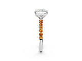 White gold Radiant Cut Diamond Solitaire Ring with Round with Citrine side stone Pavé Band and Prong Setting_2