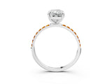 White gold Radiant Cut Diamond Solitaire Ring with Round with Citrine side stone Pavé Band and Prong Setting_3