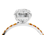 White gold Radiant Cut Diamond Solitaire Ring with Round with Citrine side stone Pavé Band and Prong Setting_4
