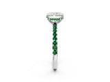 White gold Radiant Cut Diamond Solitaire Ring with Round with Emerald side stone Pavé Band and Four-Prong Setting_2