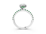 White gold Radiant Cut Diamond Solitaire Ring with Round with Emerald side stone Pavé Band and Four-Prong Setting_3