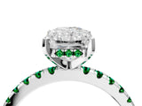 White gold Radiant Cut Diamond Solitaire Ring with Round with Emerald side stone Pavé Band and Four-Prong Setting_4