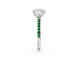 White gold Radiant Cut Diamond Solitaire Ring with Round with Emerald side stone Pavé Band and Prong Setting_14