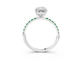 White gold Radiant Cut Diamond Solitaire Ring with Round with Emerald side stone Pavé Band and Prong Setting_15