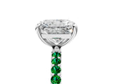 White gold Radiant Cut Diamond Solitaire Ring with Round with Emerald side stone Pavé Band and Prong Setting_17