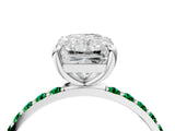 White gold Radiant Cut Diamond Solitaire Ring with Round with Emerald side stone Pavé Band and Prong Setting_28