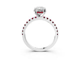 White gold Radiant Cut Diamond Solitaire Ring with Round with Garnet side stone Pavé Band and Four-Prong Setting_15