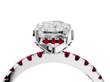 White gold Radiant Cut Diamond Solitaire Ring with Round with Garnet side stone Pavé Band and Four-Prong Setting_16