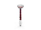 White gold Radiant Cut Diamond Solitaire Ring with Round with Garnet side stone Pavé Band and Four-Prong Setting_2