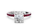 White gold Radiant Cut Diamond Solitaire Ring with Round with Garnet side stone Pavé Band and Four-Prong Setting_36