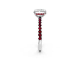 White gold Radiant Cut Diamond Solitaire Ring with Round with Garnet side stone Pavé Band and Four-Prong Setting_38