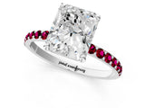 White gold Radiant Cut Diamond Solitaire Ring with Round with Garnet side stone Pavé Band and Prong Setting_13