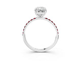 White gold Radiant Cut Diamond Solitaire Ring with Round with Garnet side stone Pavé Band and Prong Setting_15