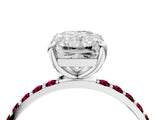 White gold Radiant Cut Diamond Solitaire Ring with Round with Garnet side stone Pavé Band and Prong Setting_16