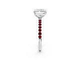 White gold Radiant Cut Diamond Solitaire Ring with Round with Garnet side stone Pavé Band and Prong Setting_26