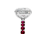 White gold Radiant Cut Diamond Solitaire Ring with Round with Garnet side stone Pavé Band and Prong Setting_29