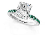 White gold Radiant Cut Diamond Solitaire Ring with Round with Green Sapphire side stone Pavé Band and Four-Prong Setting_1
