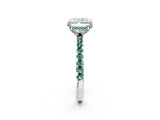 White gold Radiant Cut Diamond Solitaire Ring with Round with Green Sapphire side stone Pavé Band and Four-Prong Setting_2