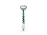 White gold Radiant Cut Diamond Solitaire Ring with Round with Green Sapphire side stone Pavé Band and Four-Prong Setting_38
