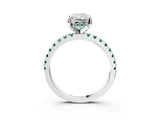 White gold Radiant Cut Diamond Solitaire Ring with Round with Green Sapphire side stone Pavé Band and Four-Prong Setting_3