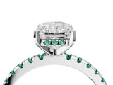 White gold Radiant Cut Diamond Solitaire Ring with Round with Green Sapphire side stone Pavé Band and Four-Prong Setting_4