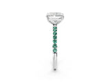 White gold Radiant Cut Diamond Solitaire Ring with Round with Green Sapphire side stone Pavé Band and Prong Setting_14