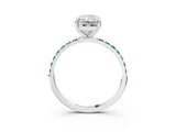 White gold Radiant Cut Diamond Solitaire Ring with Round with Green Sapphire side stone Pavé Band and Prong Setting_15