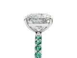 White gold Radiant Cut Diamond Solitaire Ring with Round with Green Sapphire side stone Pavé Band and Prong Setting_17