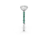White gold Radiant Cut Diamond Solitaire Ring with Round with Green Sapphire side stone Pavé Band and Prong Setting_22
