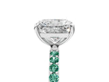 White gold Radiant Cut Diamond Solitaire Ring with Round with Green Sapphire side stone Pavé Band and Prong Setting_25