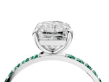 White gold Radiant Cut Diamond Solitaire Ring with Round with Green Sapphire side stone Pavé Band and Prong Setting_28
