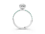 White gold Radiant Cut Diamond Solitaire Ring with Round with Green Sapphire side stone Pavé Band and Prong Setting_33