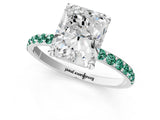 White gold Radiant Cut Diamond Solitaire Ring with Round with Green Sapphire side stone Pavé Band and Prong Setting_37