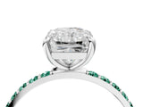 White gold Radiant Cut Diamond Solitaire Ring with Round with Green Sapphire side stone Pavé Band and Prong Setting_4