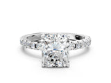 White gold Radiant Cut Diamond Solitaire Ring with Round with Moissanite side stone Pavé Band and Four-Prong Setting_12