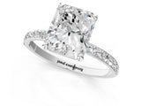 White gold Radiant Cut Diamond Solitaire Ring with Round with Moissanite side stone Pavé Band and Prong Setting_13