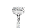 White gold Radiant Cut Diamond Solitaire Ring with Round with Moissanite side stone Pavé Band and Prong Setting_5