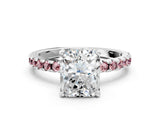 White gold Radiant Cut Diamond Solitaire Ring with Round with Morganite side stone Pavé Band and Four-Prong Setting_12